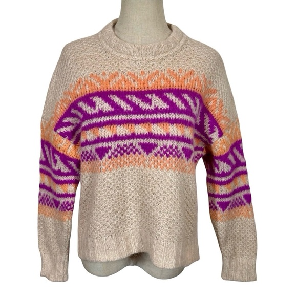 Xirena Sofia Alpaca Jacquard Knit Chunky Boxy Cropped Sweater in Dahlia Fiesta - Picture 5 of 12